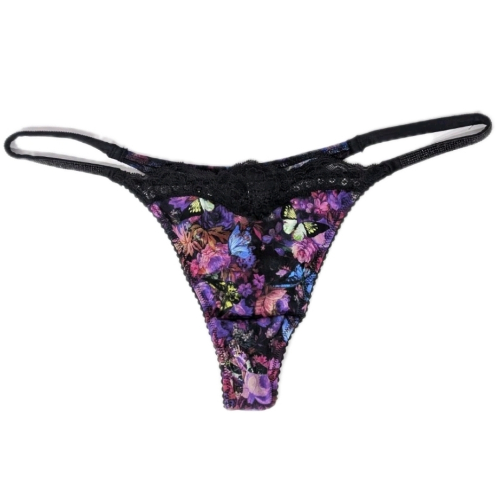 Victoria's Secret Satin Thong Large Women Floral Panty New Shine strap butterfly